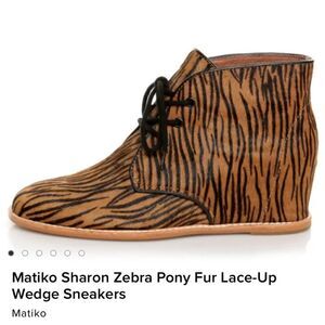 Matiko Sharon Zebra Pony Fur Lace-Up Wedge Sneakers 6